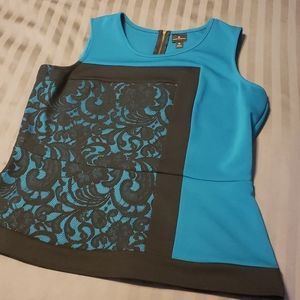 Teal and Black Lace Peplum Blouse